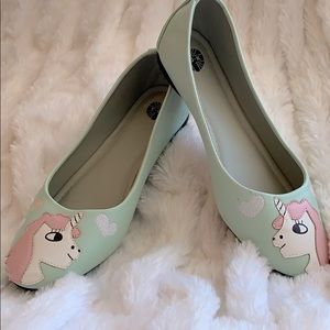 Mint green unicorn flats